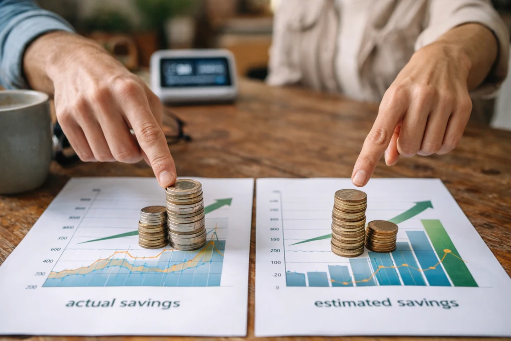 Visualización de ahorros reales contra estimados